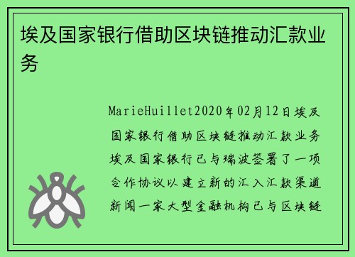 埃及国家银行借助区块链推动汇款业务 